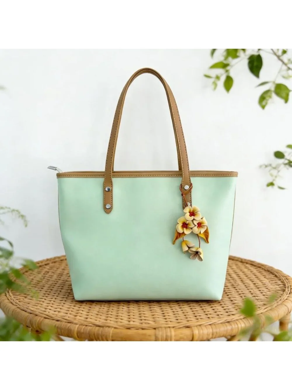 Boho Genuine Leather Flower Keychain | Cute Handbag & Purse Charms for Women